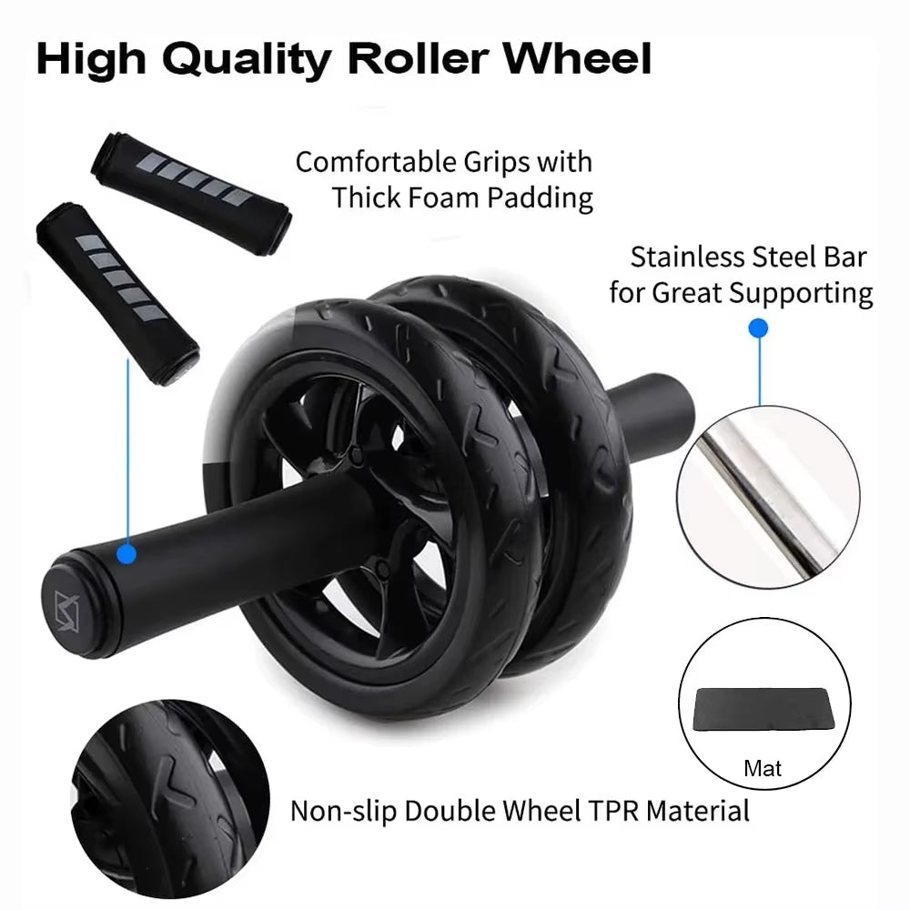 AB Roller Wheel with Knee Pad and Resistance Bands for Comprehensive Core Workout