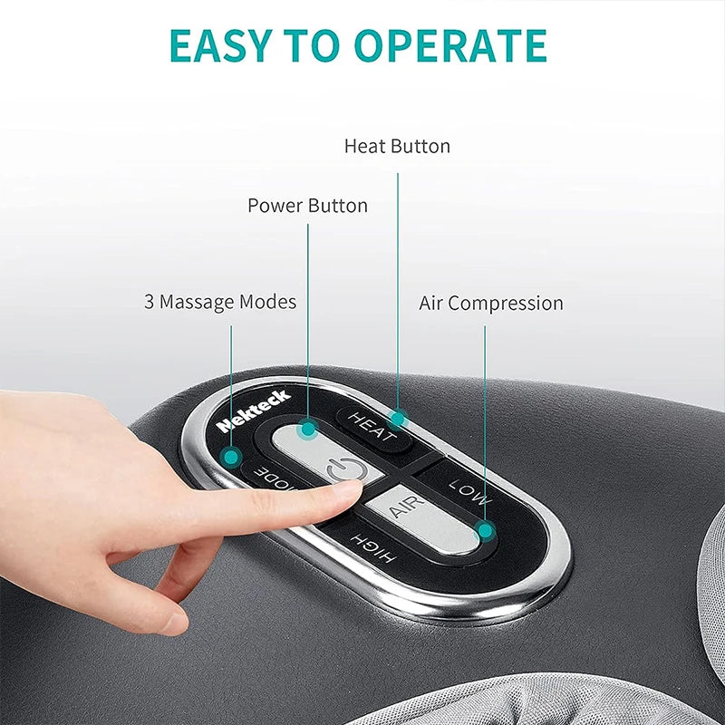 Foot Massager Electric Machine Air Compression Heating Therapy Shiatsu Knead Roller Muscle Relaxation Pain Relief