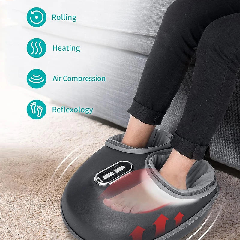 Foot Massager Electric Machine Air Compression Heating Therapy Shiatsu Knead Roller Muscle Relaxation Pain Relief