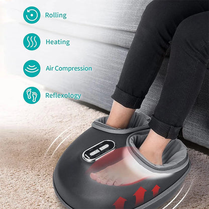 Foot Massager Electric Machine Air Compression Heating Therapy Shiatsu Knead Roller Muscle Relaxation Pain Relief