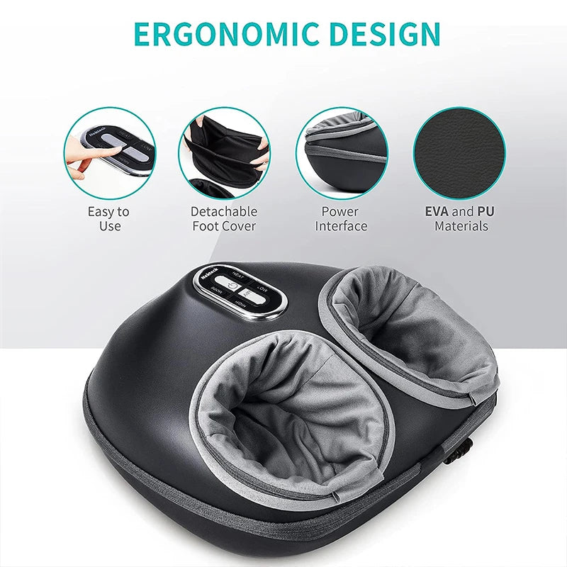 Foot Massager Electric Machine Air Compression Heating Therapy Shiatsu Knead Roller Muscle Relaxation Pain Relief